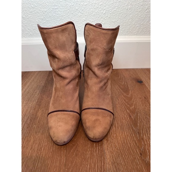 RAG & BONE Tan Suede Leather Buckle Ankle Boots Block Heel Women's Size 7 - Picture 4 of 10